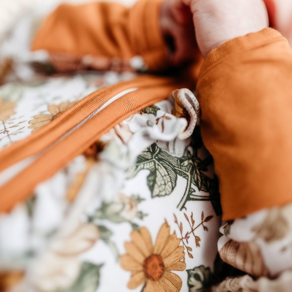 Infant Girls Floral Bamboo Sleepers/Rompers | 2 Way Zipper | Convertable Hands - Picture 4 of 6